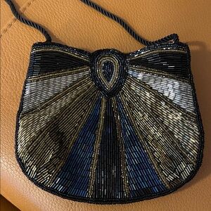 Elegant Beaded Evening Bag - Black and Gold